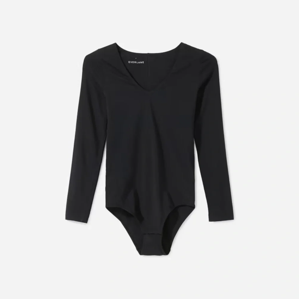 Everlane The Long Sleeve V- Neck Bodysuit Black NWT